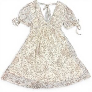 Sienna Sky Smocked V-Neck Floral Cream Dress Women M Spring Dress